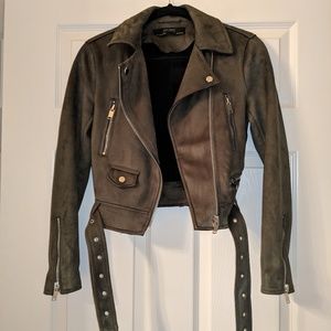 Zara Olive Green Moto Suede-like jacket